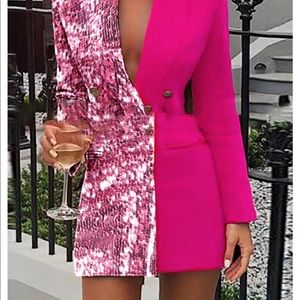 Pink sequin blazer dress
